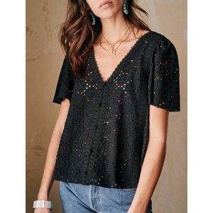 NWOT Sezane Pleated Lace Top (Black) Sz FR 34